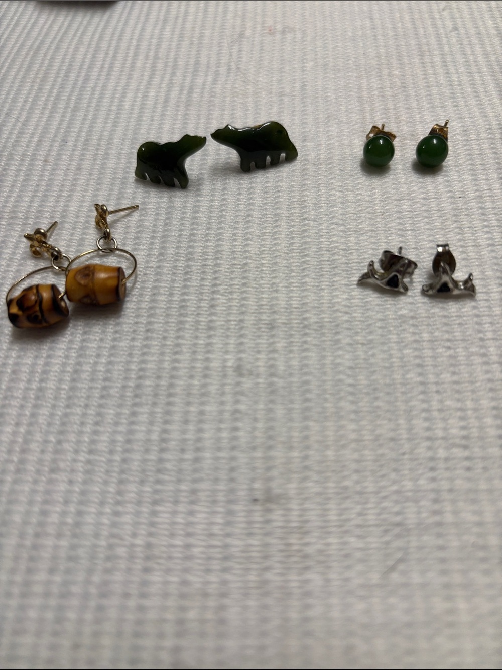 Mixed Stud Earring Set - Green Jade & Brown Stone